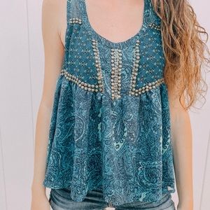 Ecoté Sequin Turquoise Tank Top Size XS